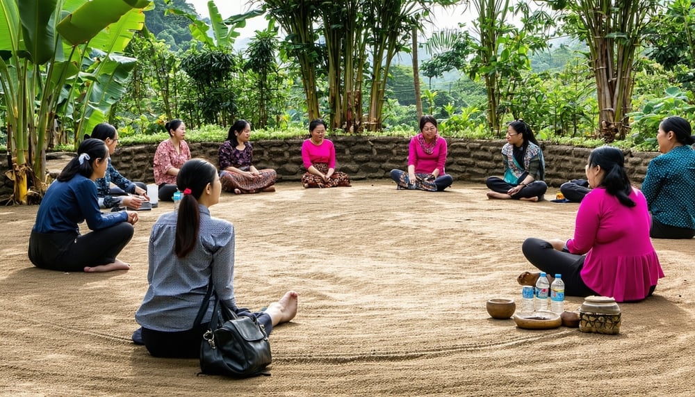People participating in a permaculture workshop at Por Pieng People participating in a permaculture workshop at Por Pieng